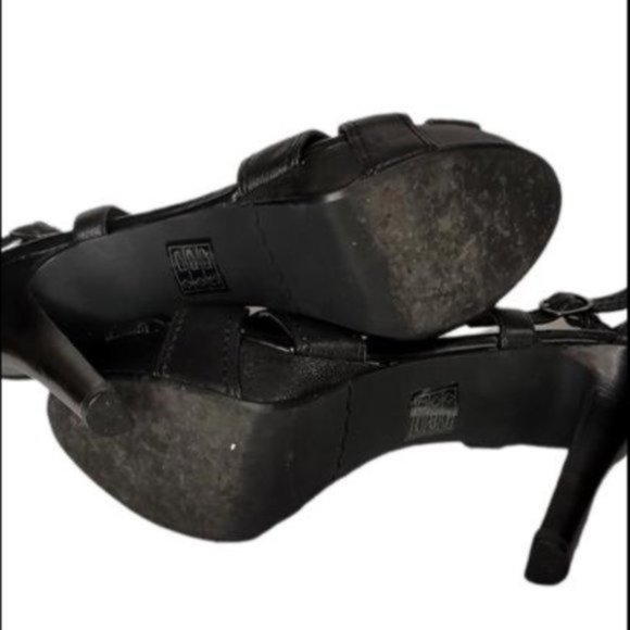 Moda Spana Women's Black Leather Slip On Open Toe Comfort High Heel Size 10M - Picture 5 of 8